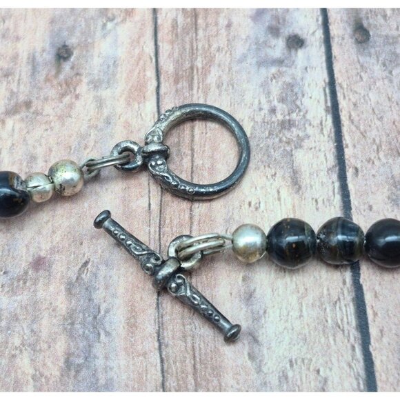 Artisan Black Glass Bead Collar Necklace Tigers Eye Faceted Teardrop Pendant - Picture 9 of 9